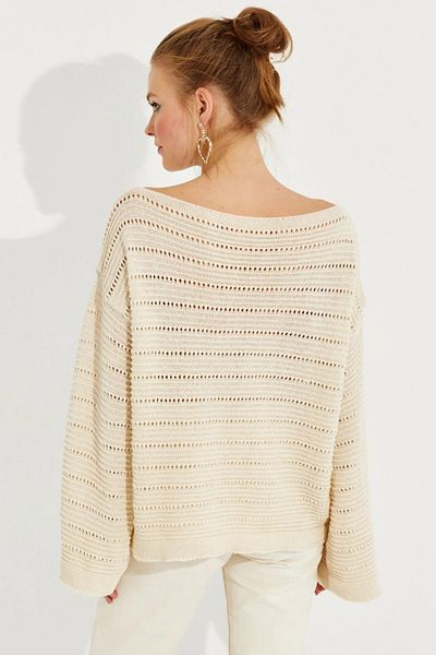 Cool & Sexy Women's Vanilla Openwork Knitwear Blouse YV213
