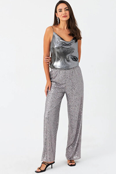 Cool & Sexy Kadın Gri Payetli Pantolon SHR8