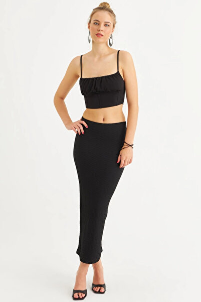 Cool & Sexy Fusta midi înfășurată cu fante neagră pentru femei ZH329