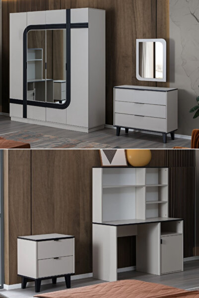 Setay Bali Genç Odası Takımı - 4 Kapaklı Dolap, Çalışma Masası, Şifonyer, Kom...