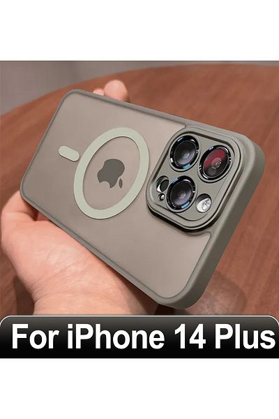 Choice جراب شحن لاسلكي مغناطيسي مقاوم للصدمات لهاتف iPhone 14 Plus رمادي غير لامع