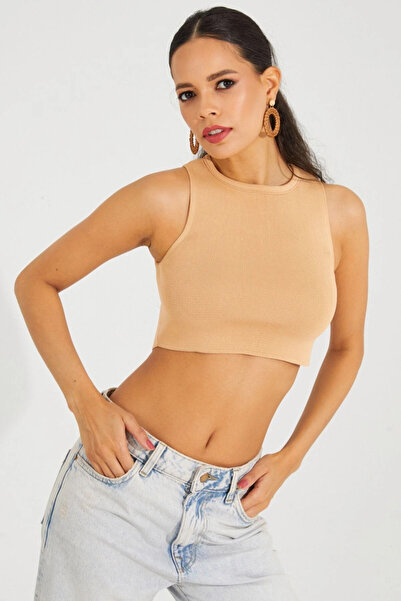 Cool & Sexy Dámská halenka z velbloudího úpletu Crop Knitwear KZ2447
