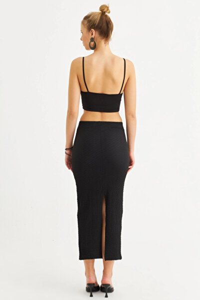 Cool & Sexy Fusta midi înfășurată cu fante neagră pentru femei ZH329