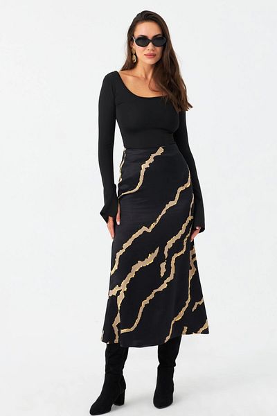 Cool & Sexy Fusta de dama din satin negru - cu model, CAR1060