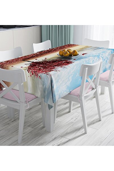 Realhomes Red Tree and Sunset Landscape Pattern Stain Resistant Runner and Tablecloth Digital Printed