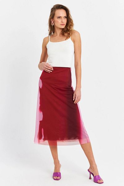 Cool & Sexy Women's Burgundy-Powder Contrast Colored Tulle Skirt Zh11