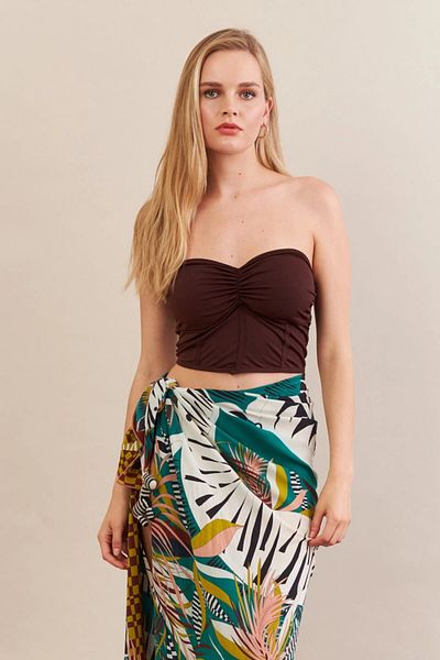 Cool & Sexy Women's Brown Corset Stitched Crop Blouse An6025
