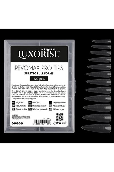 LUXORISE Tipuri reutilizabile Polygel și Gel REVOMAX PRO TIPS Stiletto Full Forms, 120 buc