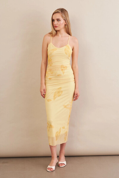 Cool & Sexy Kadın Sarı Astarlı Midi Tül Elbise MRS130