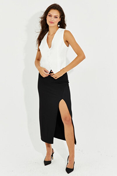 Cool & Sexy Fustă midi neagră cu fante pentru femei RMZ20522