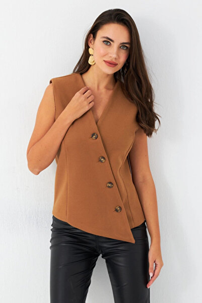 Cool & Sexy Women's Camel Lined Asymmetrical Vest Rad50102