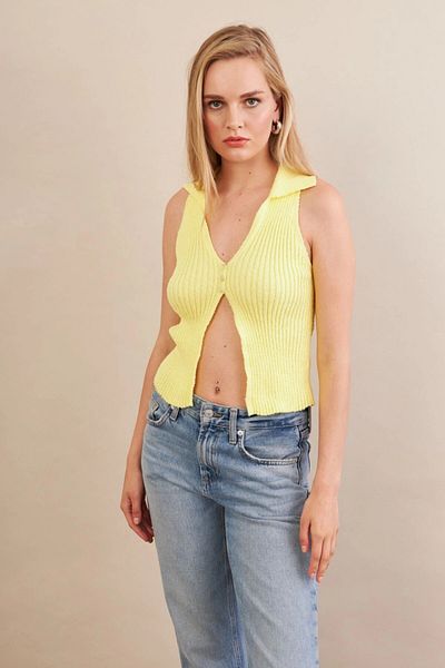 Cool & Sexy Women's Yellow Polo Neck Soft Vest Zh050