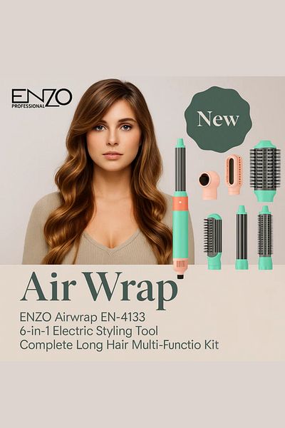 ENZO EN-4133 مجموعة تصفيف الشعر الكهربائية 6 في 1 - مكواة فرد الشعر، مكواة تجعيد الشعر، مجفف الشعر، ومشط