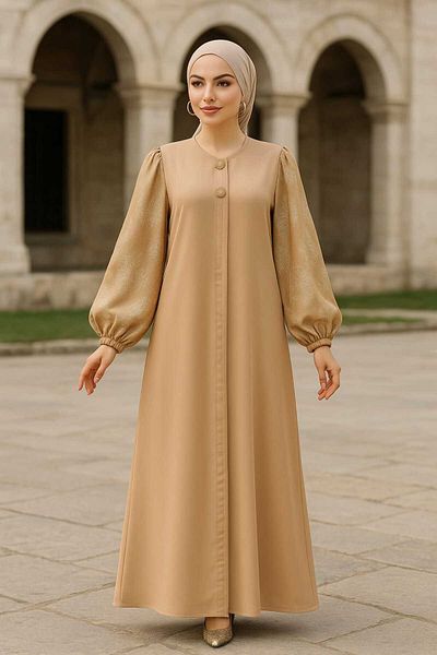 Neva Style Salmon Hijab Ferace with Sleeve Detail 20157Smn