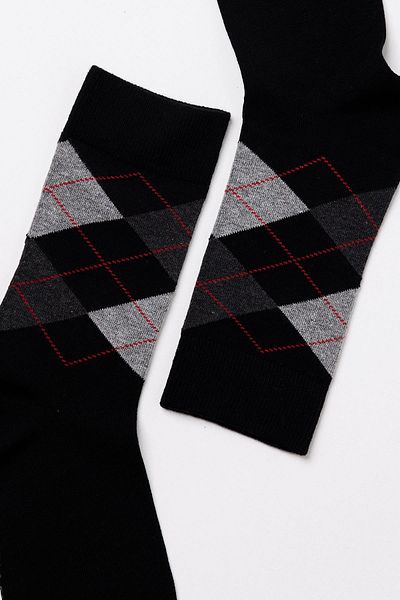 Katia&Bony Men's Black Socks - Plaid Pattern