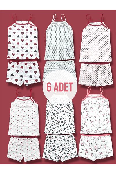Erdenay Tekstil Girl's Tank Top Boxer Set Cotton 6 Pack