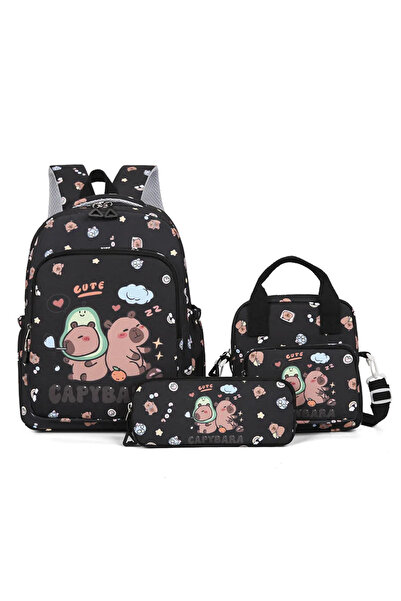 Choice مجموعة من 3 قطع - حقيبة ظهر ملونة من الكابيبارا باللون الأسود، 3 قطع/م...