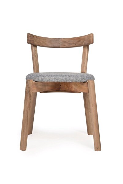 unboxdeco 6 Kişilik Ceviz Masa Takımı, 6 Adet ARC Ceviz sandalye, 6 Kişilik yemek masası takımı Gri döşeme