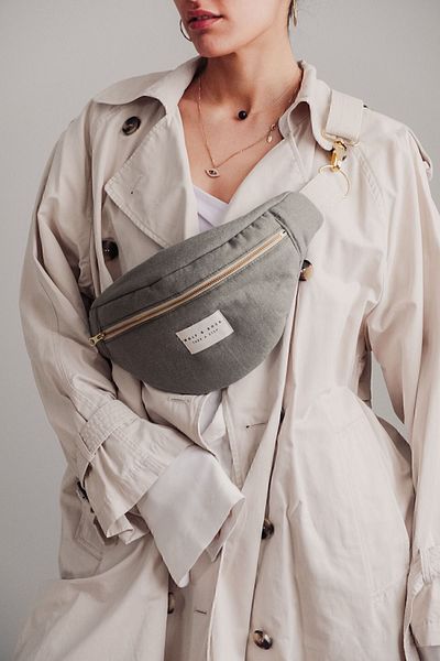 WOLF & ROCK Wolf&Rock Gold Detailed Khaki Linen Fabric Waist and Shoulder Bag