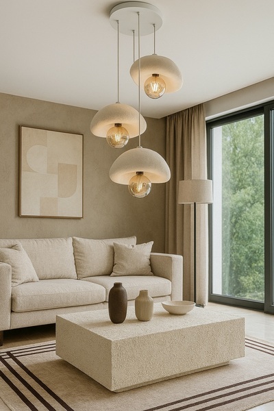 Lunalore Üçlü Beton Görünümlü Avize – Salon Yemek Masası Üzeri Modern Aydınlatma E27 30x30x30CM