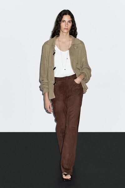 Massimo Dutti Boynuz düğmeli merserize pamuklu hırka