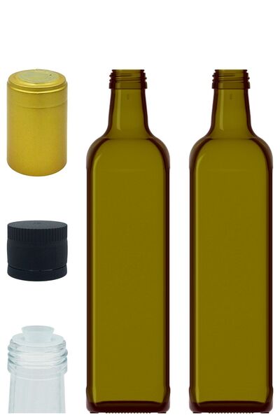 Afracam Green Maraska - 1000 ml Bottle with Hood and Oil Pot Lid Glass 2 Pieces