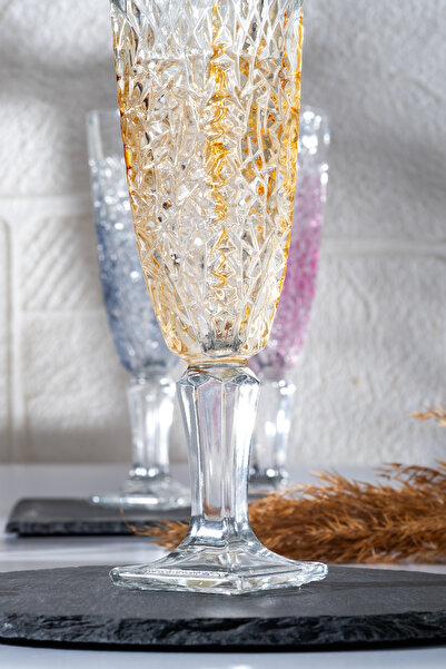 MEST 3 Renk 6'lı Cam Kahve Yanı Su Bardağı Seti | 130 cc Ayaklı Bardak