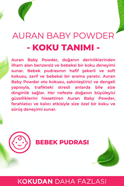 AURAN Baby Powder Oto Kokusu Ip Askılı Araç Kokusu Uzun Süre Kalıcı Bebek Pudrası Araba Kokusu 8ml