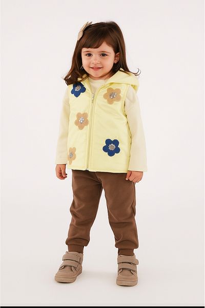 Moonstar Floral Print Inflatable Vest and Badi Bottom Tracksuit Set for Girl