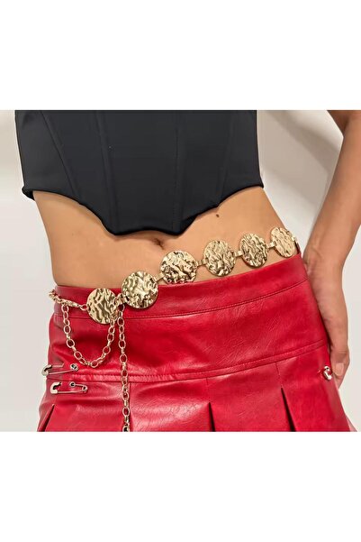 Mynoa 7 قطع سلسلة خصر ذهبية مستديرة، حزام نسائي، حزام سلسلة