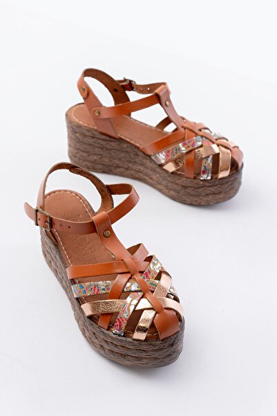 serkanseyyid 684-02 Taba Garni Orthopedic Genuine Leather Padding Women's Sandals