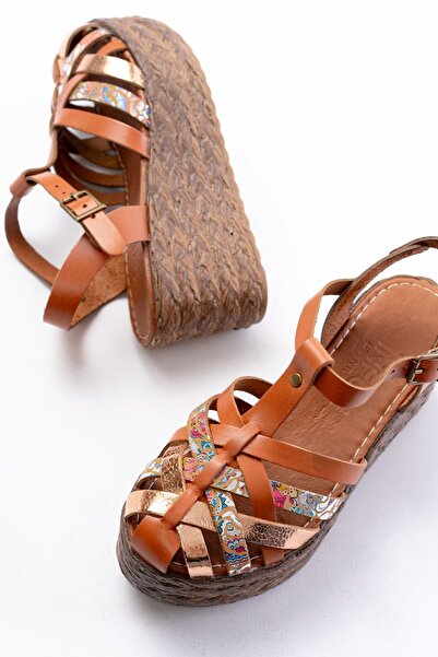 serkanseyyid 684-02 Taba Garni Orthopedic Genuine Leather Padding Women's Sandals