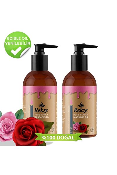 Rekze 2’li Gül Aromalı Masaj Yağı – 120 ml x 2 | Nemlendirici, Kokulu, Erotik...