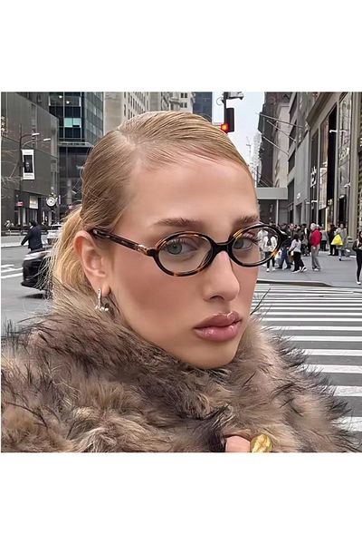 Choice نظارات شمسية بيضاوية عتيقة بتصميم فهد، جديدة للنساء، نظارات صغيرة فاخرة مضادة للضوء الأزرق