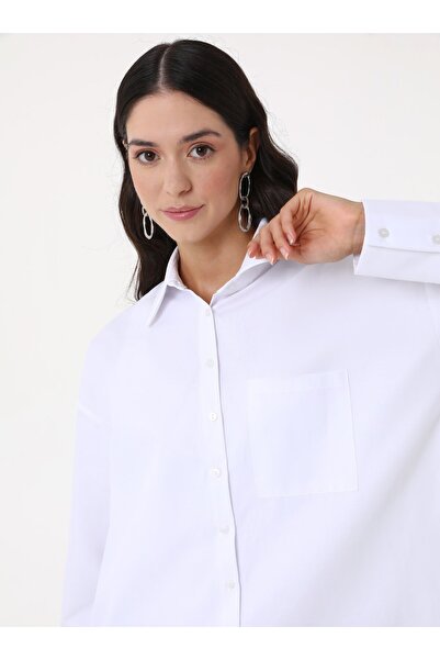 Benin Long Back Poplin Tunic/Shirt with Pocket Detail - White -