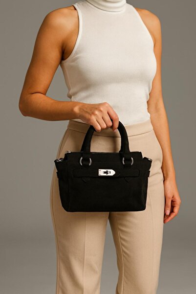 RumyaCollection Kadın Mini Str Tokalı Çapraz Askılı Çanta Süet Siyah