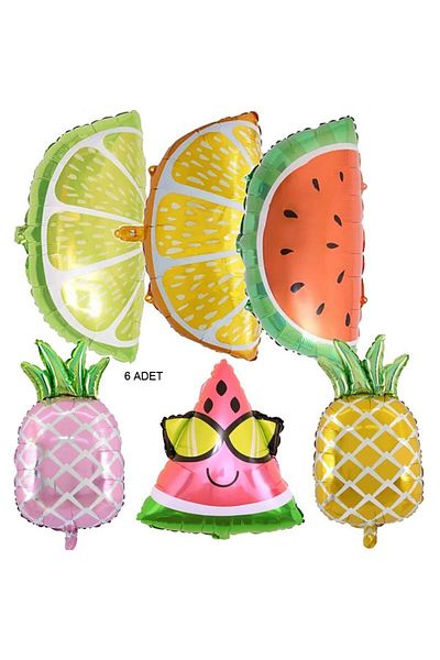partidolu Fruit Lemon Watermelon Orange Pineapple Shaped Foil Balloon 6 Pieces Haw