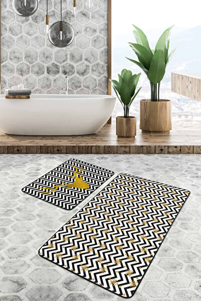 Realhomes Zizag Floor Gold Snowflake Deer Detailed 2-Piece Non-Slip Base Bath...