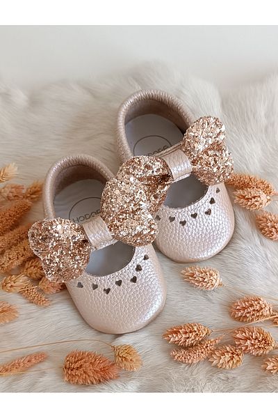 Hodore Alice Dusty Rose Genuine Leather Baby Loafer Booties