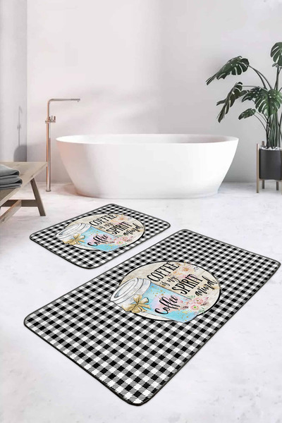 Realhomes طقم سجادة مطبخ مكون من قطعتين بتصميم منقوش باللونين الأبيض والأسود