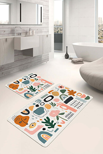 Realhomes مجموعة من قطعتين من سجادة الحمام القابلة للغسل بقاعدة غير قابلة للا...