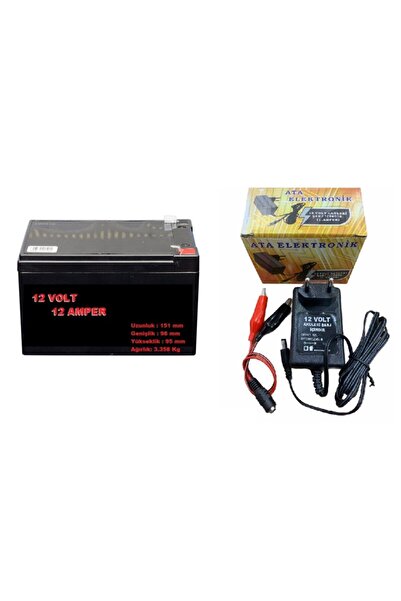 ATAELEKTRONİK Pilsan Uyumlu Akülü Araç Için 12v 12ah 12 Volt 12 Amper Akü + 12 Volt Şarj Cihazı Adaptör