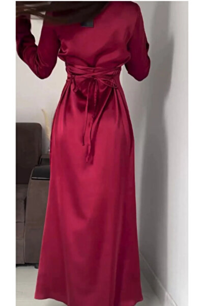 Raya Gym Βραδινό φόρεμα Hijab με κορδόνι πίσω Μπορντό 583291