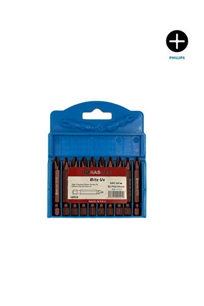 HAS-TEC S2 PH2 Bits Uç – 50 mm | 10'lu Yıldız Uç Seti – Vidalama İşlemlerinde...
