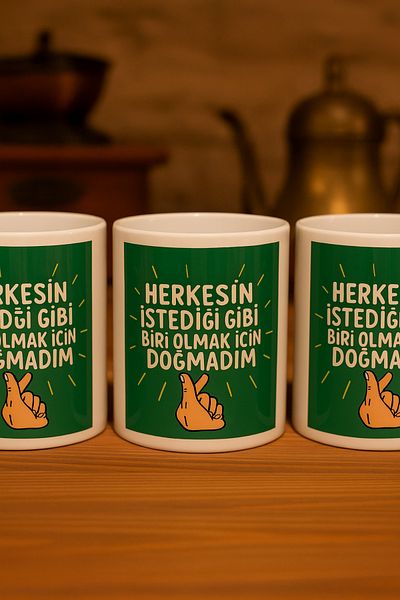 çokaş Pack of 3 Motivational Text Printed Porcelain Mug