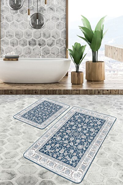 Realhomes طقم سجادة حمام ومطبخ عتيق مكون من قطعتين بتصميم عتيق على شكل بتلة ع...