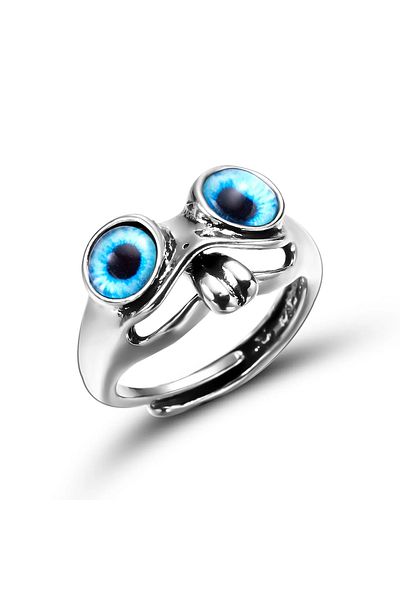 FG KONNİCHİWA Owl and Barking Model Ring Gothic Accessory Eyes Stainless Steel Cool Animal Adjustable