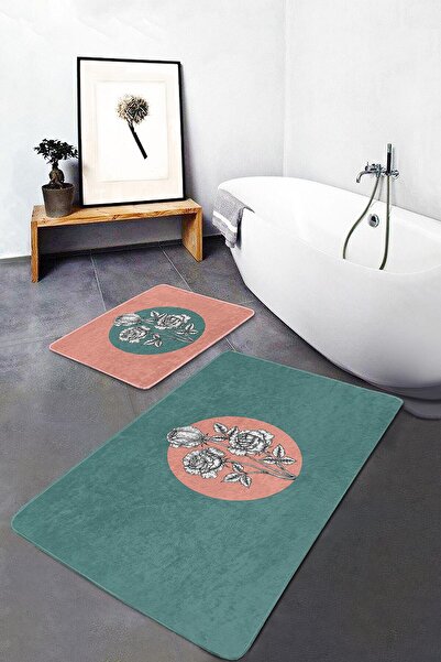 Realhomes طقم سجادة حمام مكون من قطعتين بتصميم زهور ملونة ومجموعة سجادة مطبخ