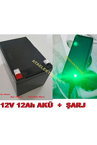ATA ELEKTRONİK Pilsan Uyumlu Akülü Araç Için 12v 12ah 12 Volt 12 Amper Akü + 12 Volt Şarj Cihazı Adaptör