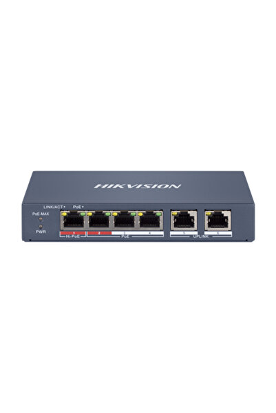 Hikvision Comutator 4 x RJ45 100 Mbps PoE at/af/bt, 2 x RJ45 100 Mbps Uplink,...